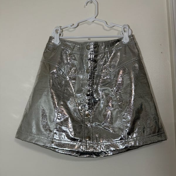 Forever 21 Metallic Silver Faux Leather Button Front Mini Skirt