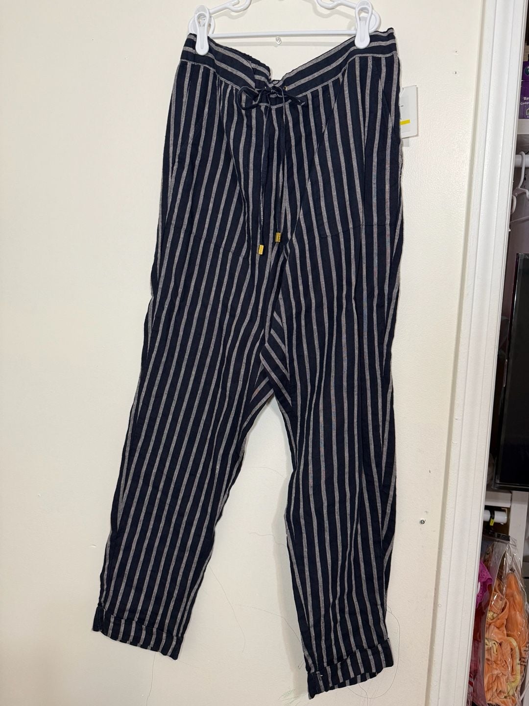 Ellen Tracy Women's Linen Striped Drawstring Pants 1