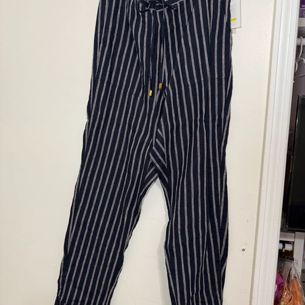 Ellen Tracy Women's Linen Striped Drawstring Pants