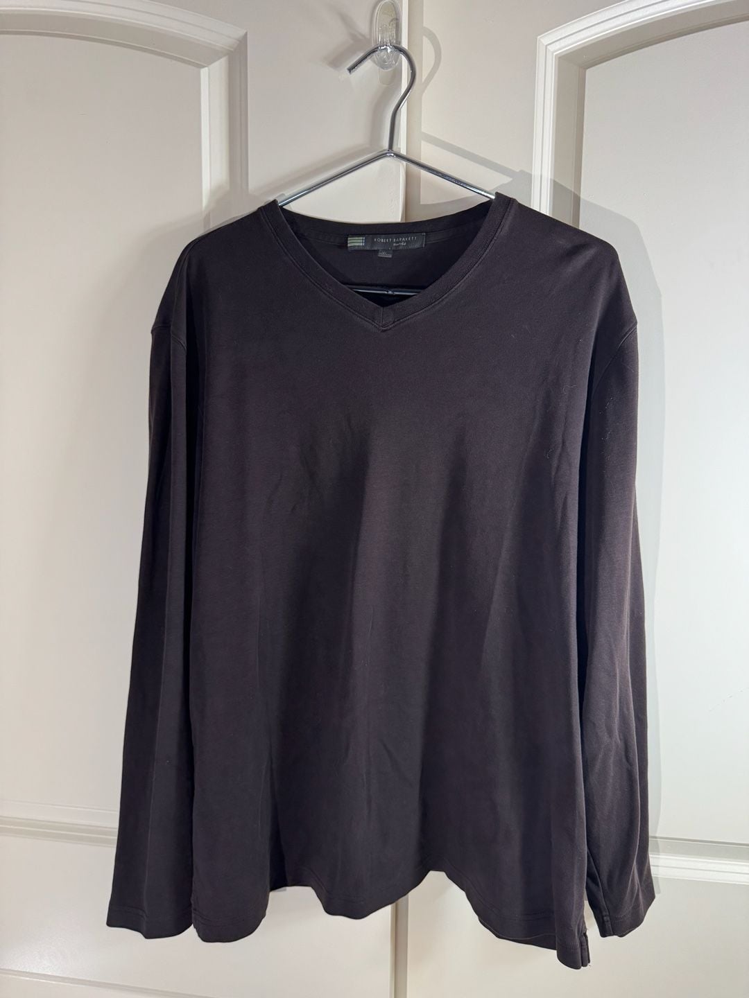 Robert Barakett Men's Long Sleeve V-Neck 100% Pima Cotton Shirt, Brown, Size XL 2