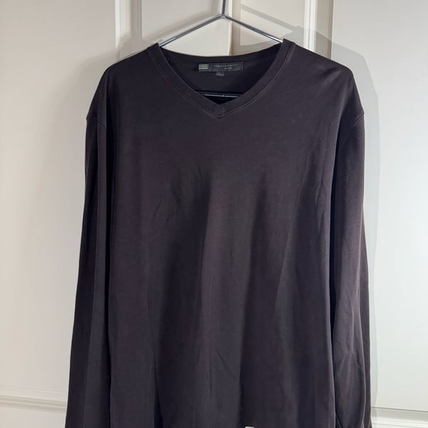 Robert Barakett Men's Long Sleeve V-Neck 100% Pima Cotton Shirt, Brown, Size XL