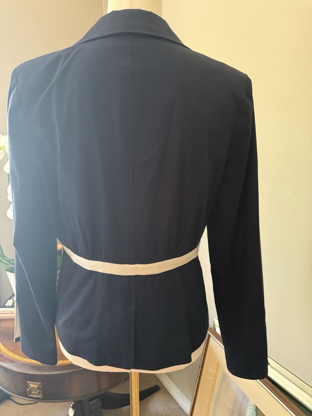 Cotton Blend Nautical Tie Waist Blazer Navy Cream Jacket 4