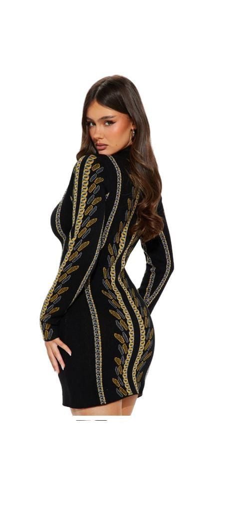 Fashion Nova Zola Sweater Print Mini Dress in Black/Combo 2