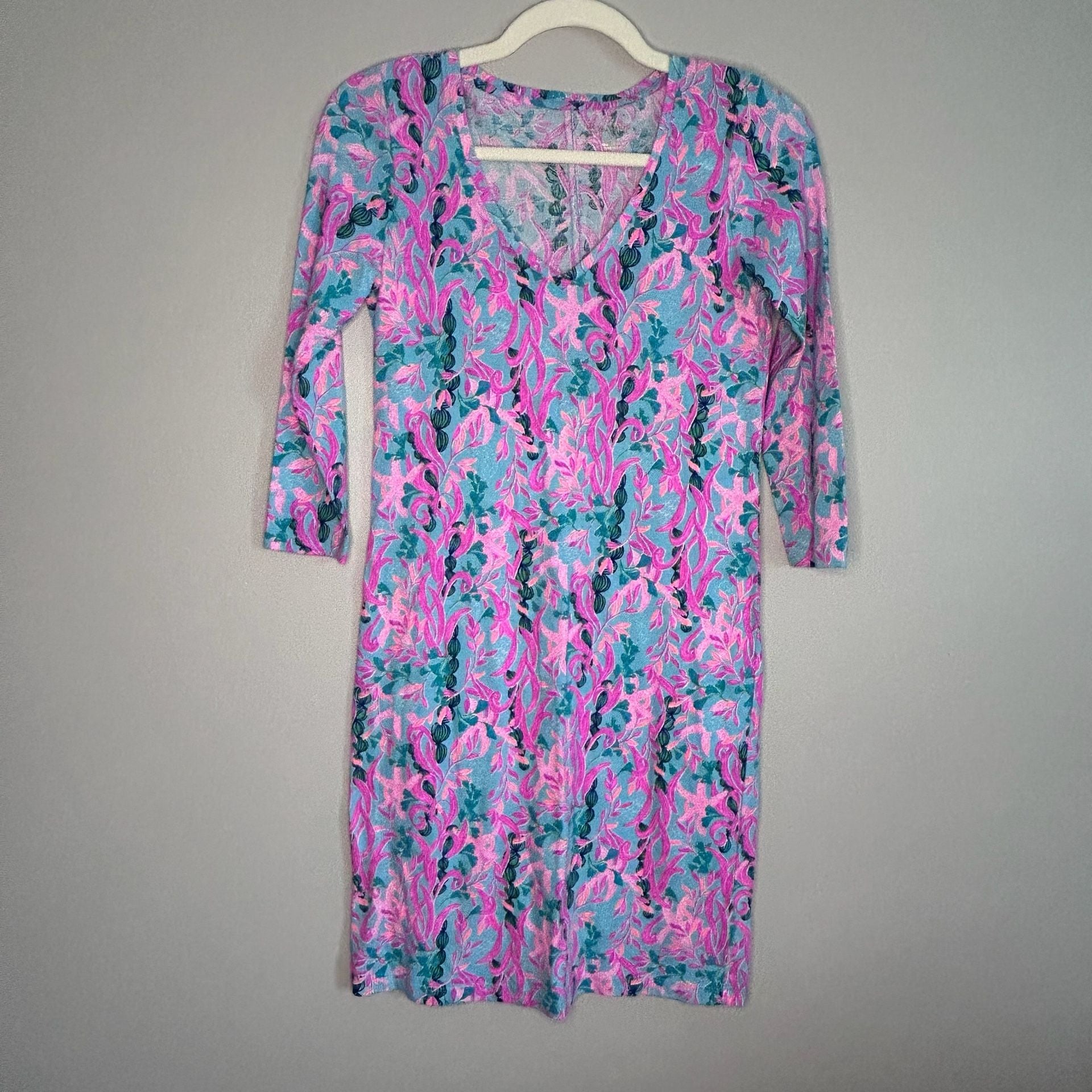 Lilly Pulitzer Tessa V-Neck 3/4 Sleeve Knit Dress in Seaweed Samba 2