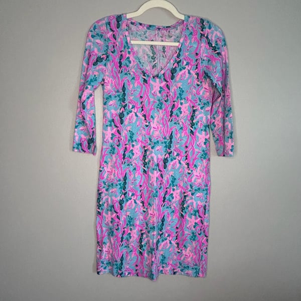 Lilly Pulitzer Tessa V-Neck 3/4 Sleeve Knit Dress in Seaweed Samba