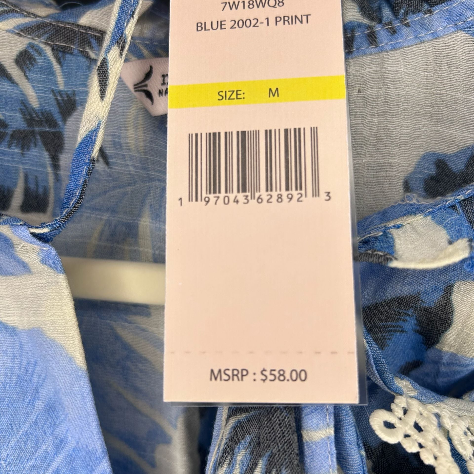 Nanette Lepore Women's Blue Tropical Print Flutter Sleeve Crochet Lace Trim Blouse 5