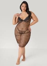 Ashley Stewart Ruched Mesh Animal Print Chemise Set 1