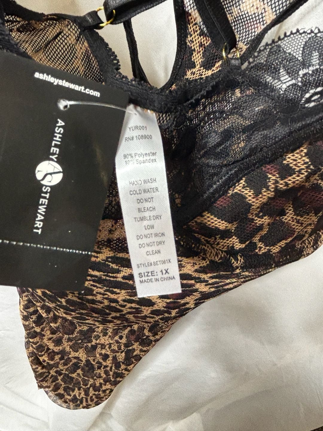 Ashley Stewart Ruched Mesh Animal Print Chemise Set 5