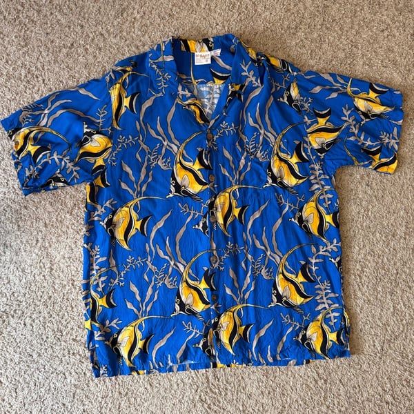 Go Barefoot Vintage Hawaiian Angel Fish Rayon Aloha Shirt