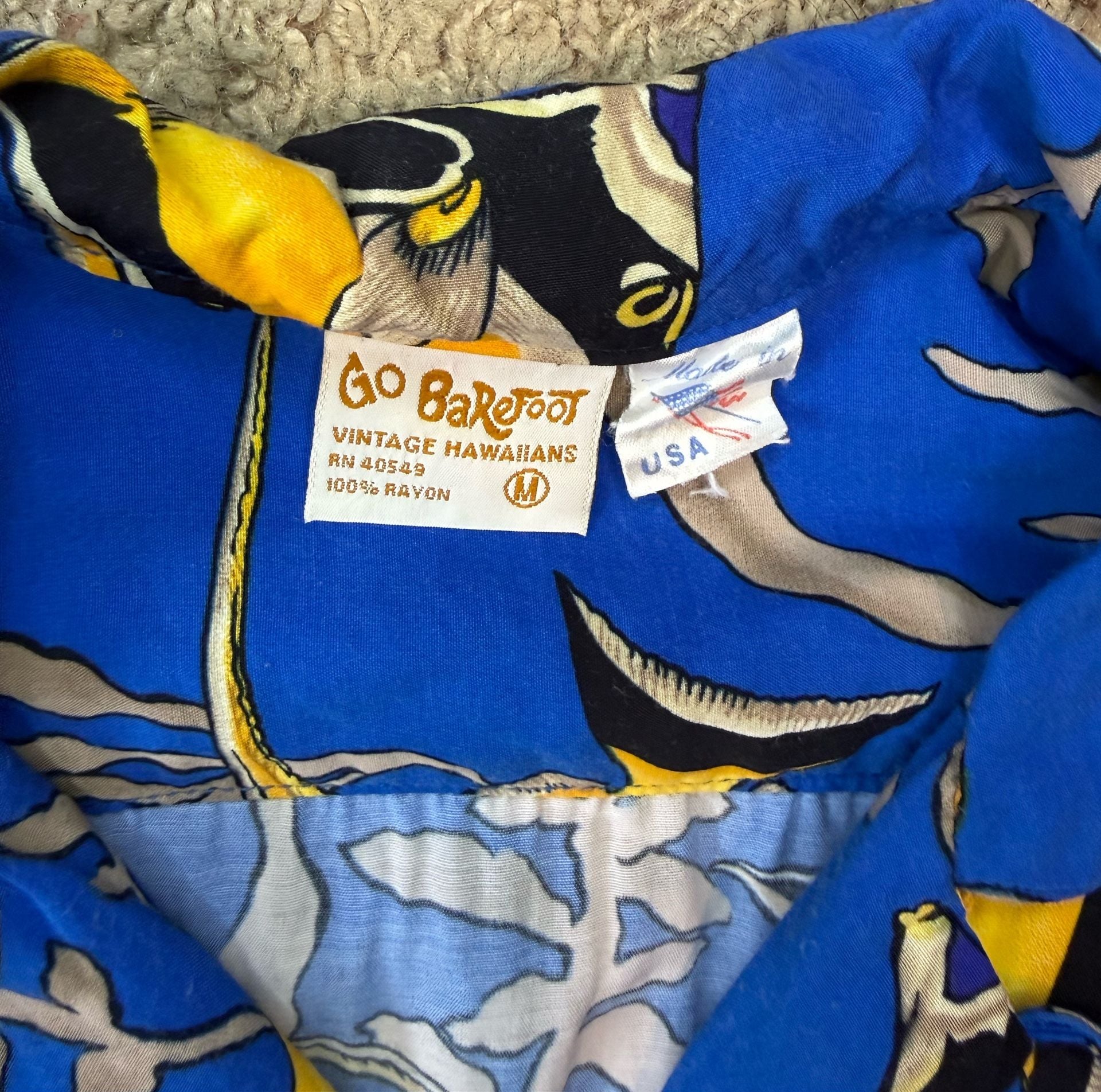 Go Barefoot Vintage Hawaiian Angel Fish Rayon Aloha Shirt 2