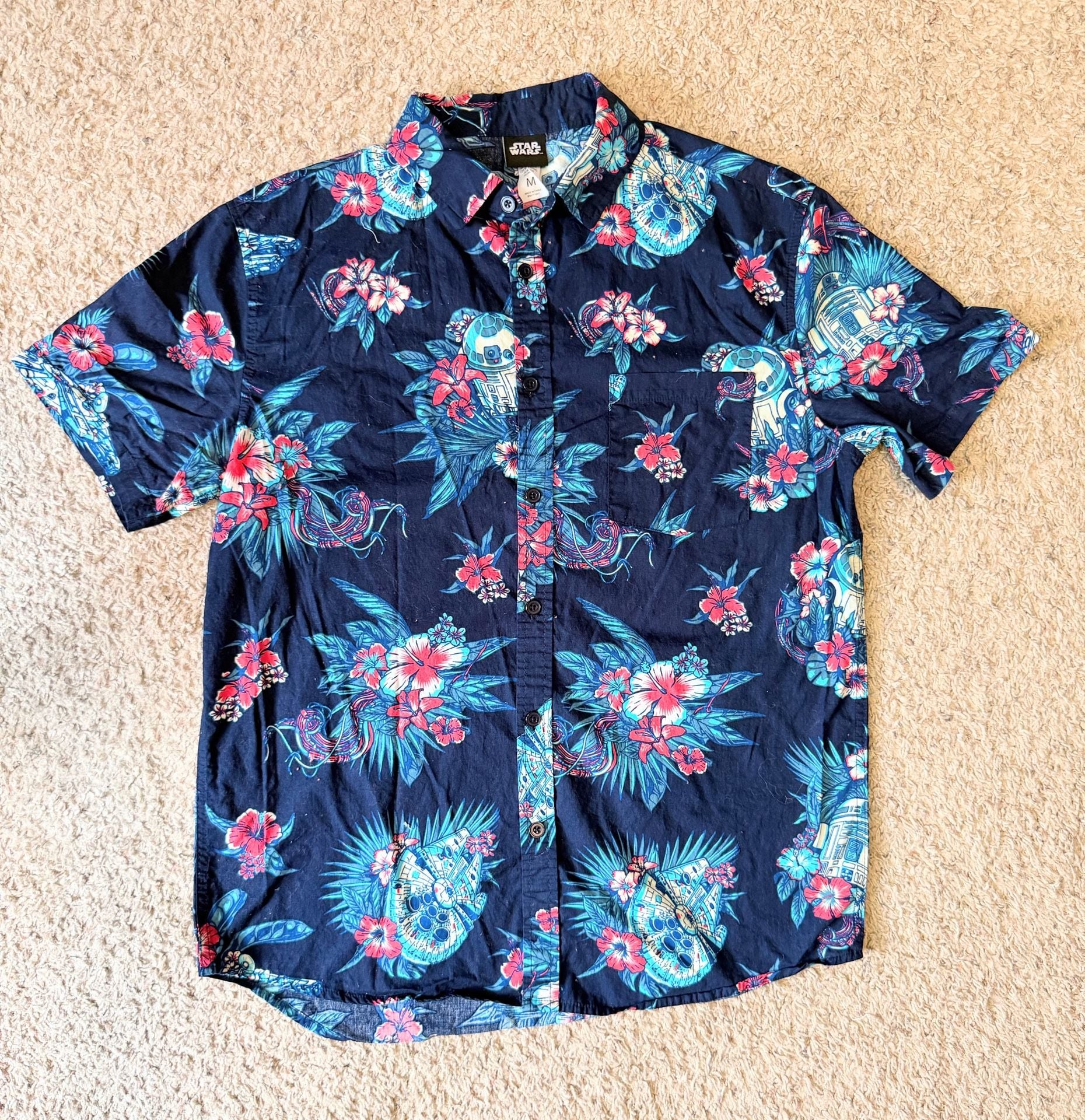 Star Wars R2-D2 and Millennium Falcon Floral Hawaiian Button-Up Shirt 2