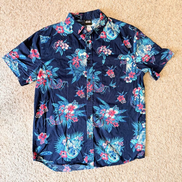 Star Wars R2-D2 and Millennium Falcon Floral Hawaiian Button-Up Shirt