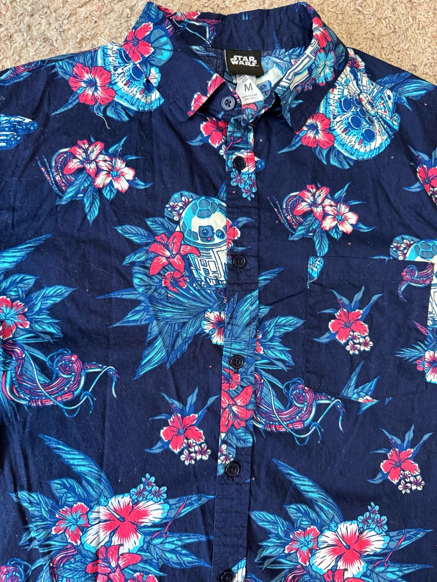 Star Wars R2-D2 and Millennium Falcon Floral Hawaiian Button-Up Shirt 3