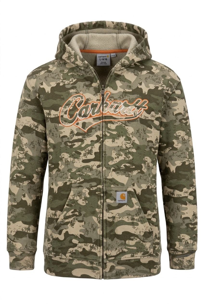 Carhartt Youth Boys Camo Full Zip Hoodie Sweatshirt Size Large 14/16 2