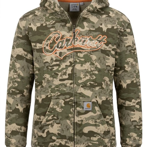 Carhartt Youth Boys Camo Full Zip Hoodie Sweatshirt Size Large 14/16