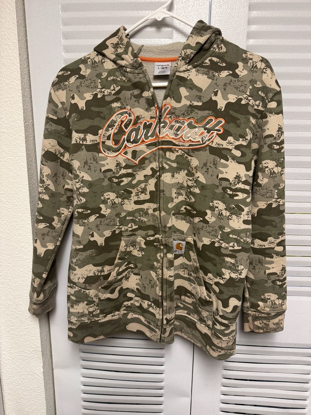 Carhartt Youth Boys Camo Full Zip Hoodie Sweatshirt Size Large 14/16 5