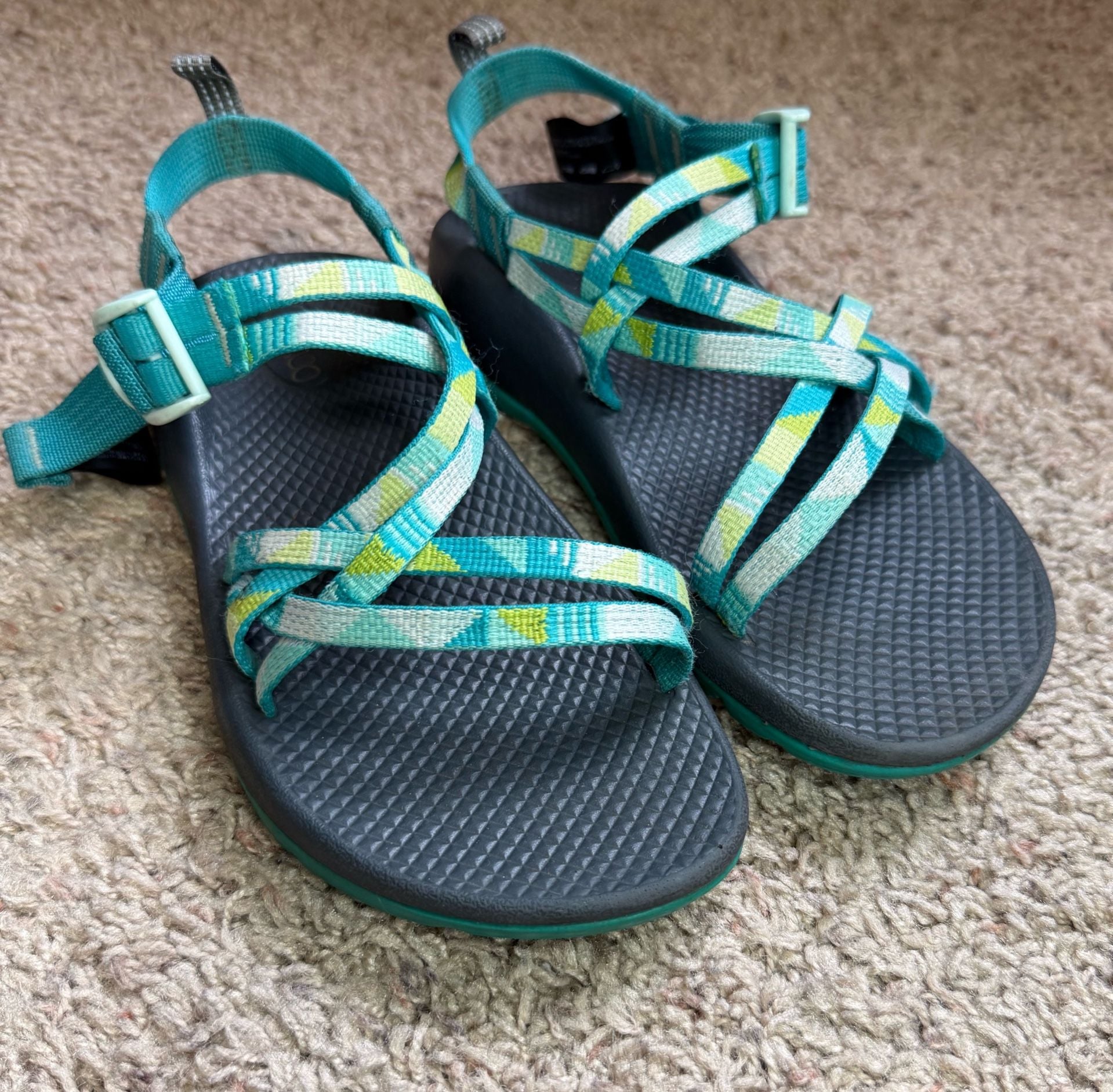 Chaco Kids Performance EcoTread Strappy Outdoor Sandals Turquoise and Yellow 1