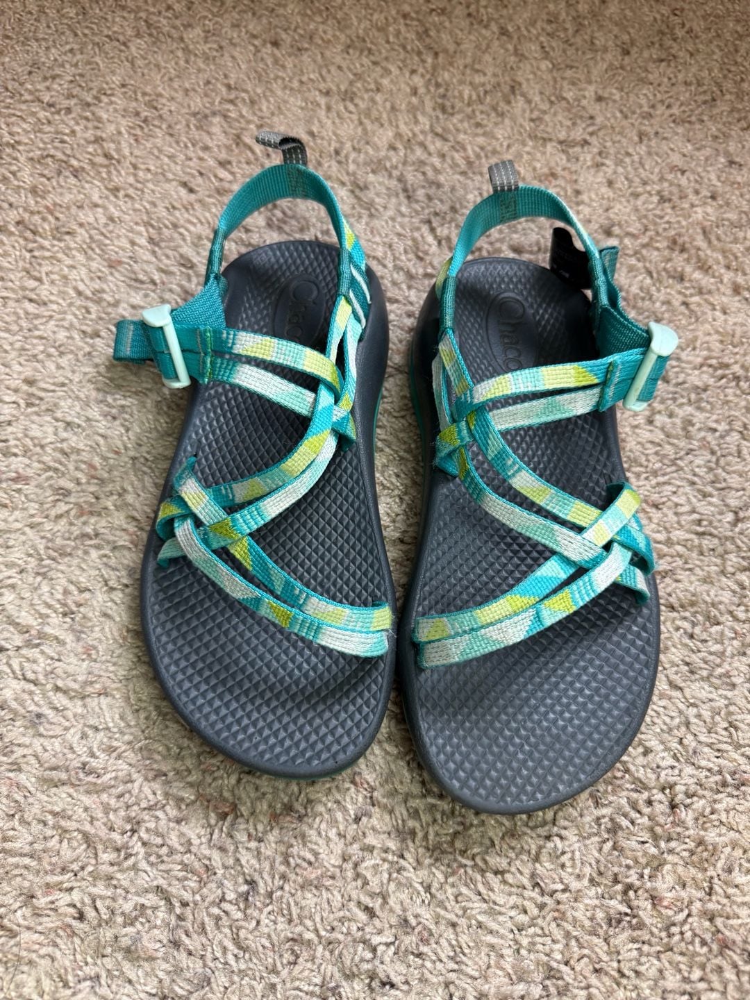 Chaco Kids Performance EcoTread Strappy Outdoor Sandals Turquoise and Yellow 2
