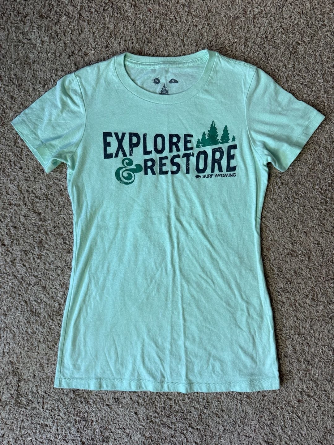 Surf Wyoming Explore & Restore Graphic T-Shirt Mint Green 2