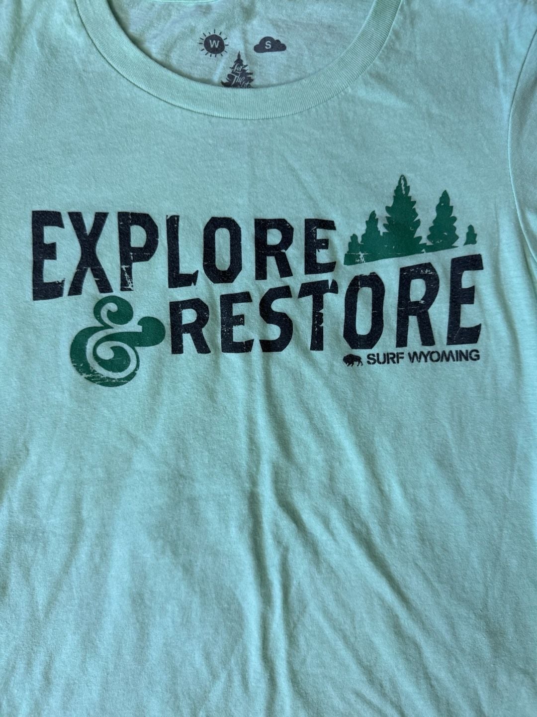 Surf Wyoming Explore & Restore Graphic T-Shirt Mint Green 3