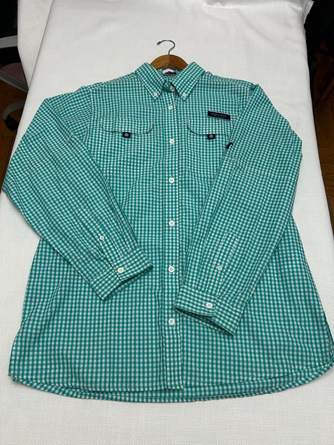 Simply Southern Collection Women's Green/White Vented Long Sleeve Button-Down 2