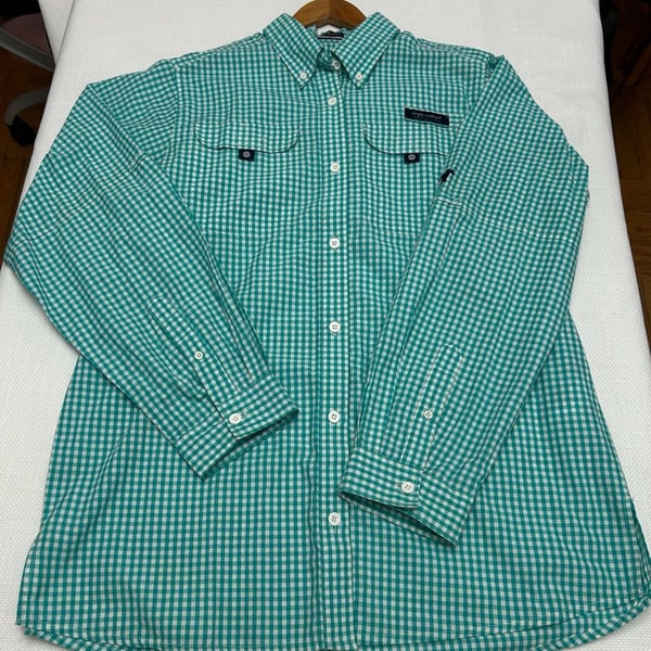 Simply Southern Collection Women's Green/White Vented Long Sleeve Button-Down