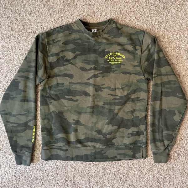 Twin Six Grind-House Bike Shop Camouflage Crewneck Sweatshirt