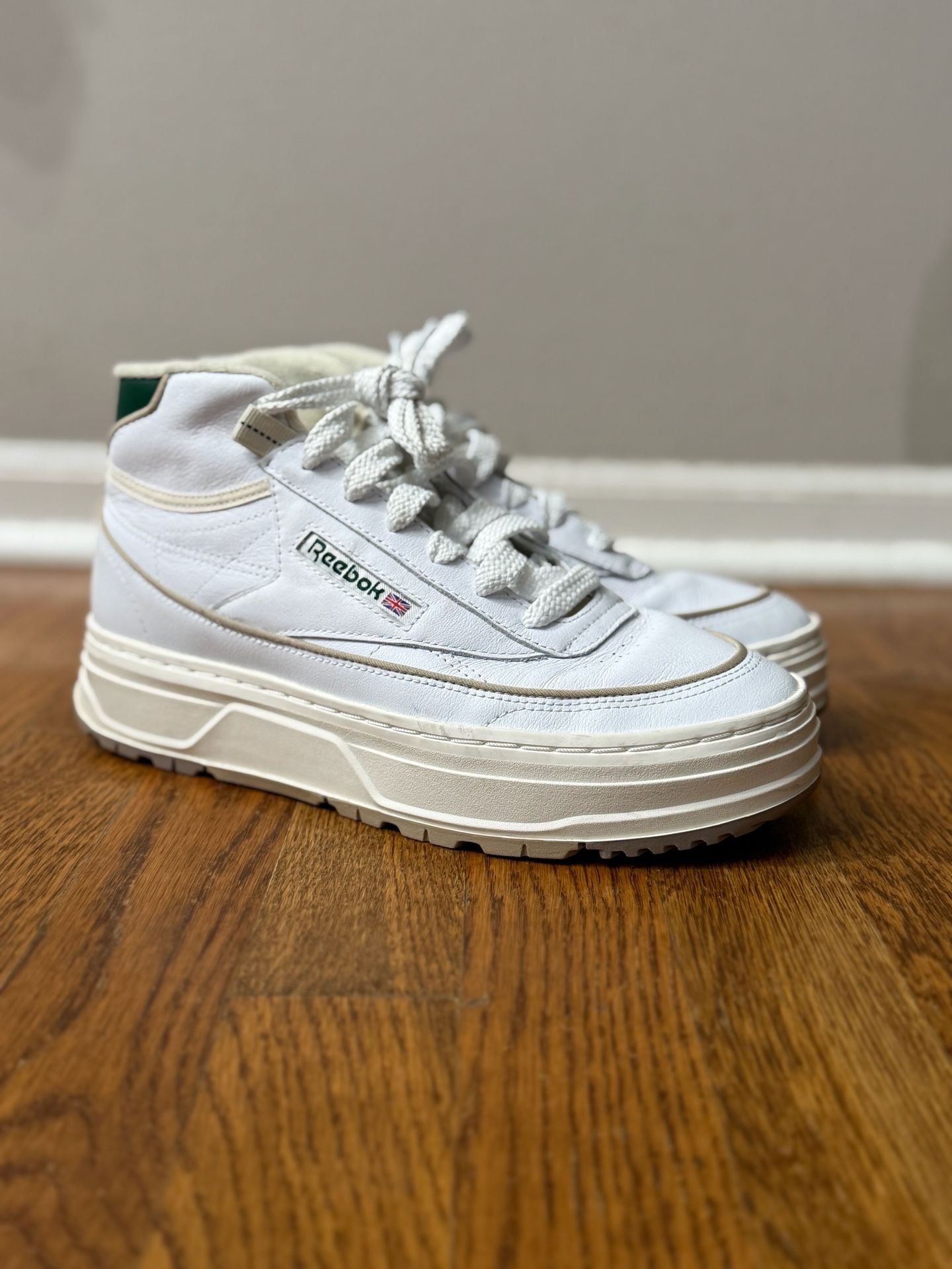 Reebok Women's Club C Geo Mid 'White Dark Green' Platform Sneakers 1