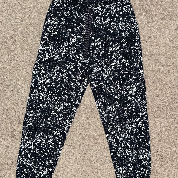 Fabletics Women's Black and White Paint Splatter Print Athletic Joggers