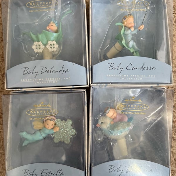 Hallmark Keepsake Ornament 4-Piece Set: Baby Delandra, Baby Candessa, Baby Estrella, and Baby Brilliana Frostlight Faeries
