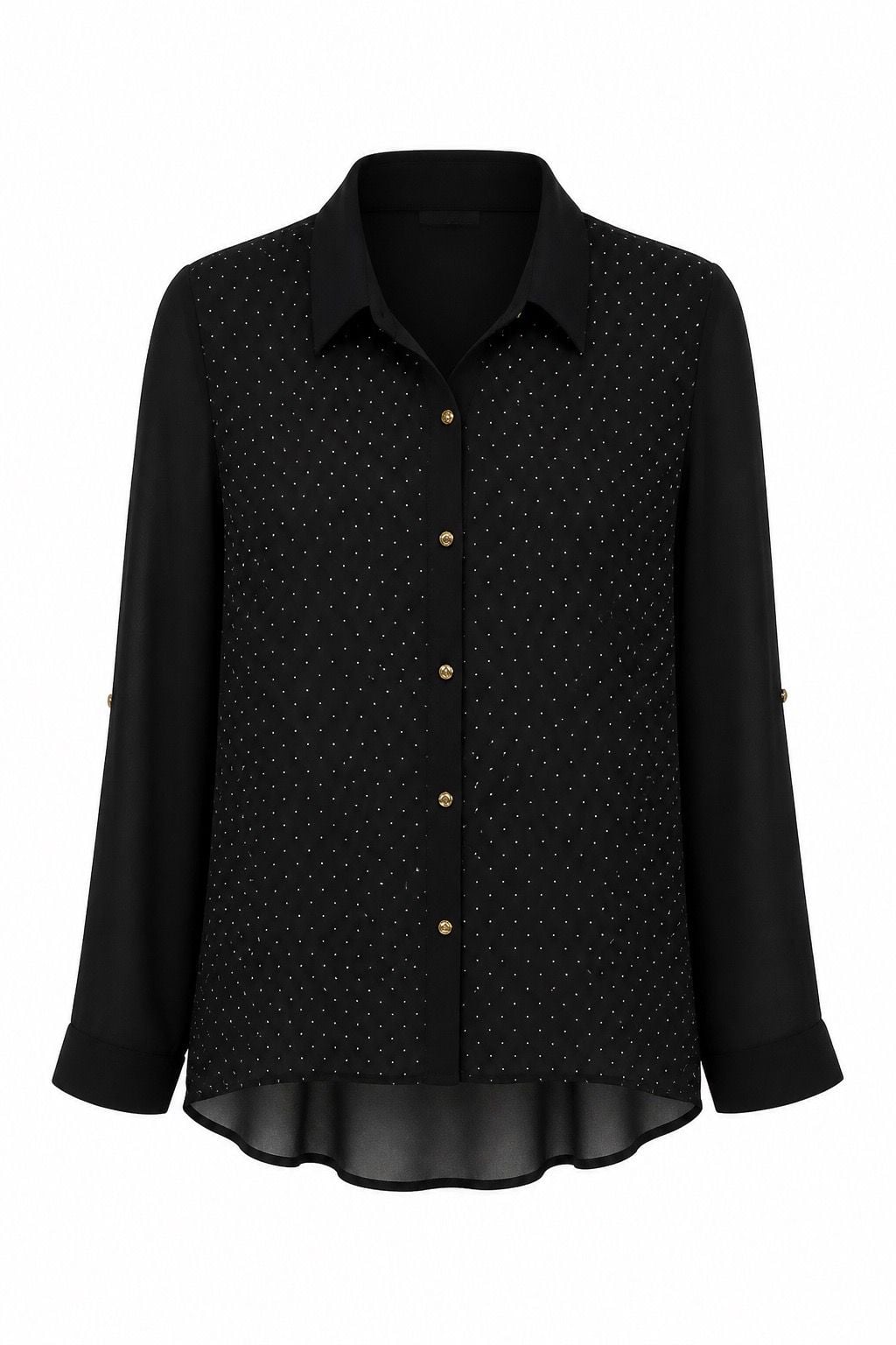 Chico's Black Button-Down Blouse with Gold Stud Embellishments 2