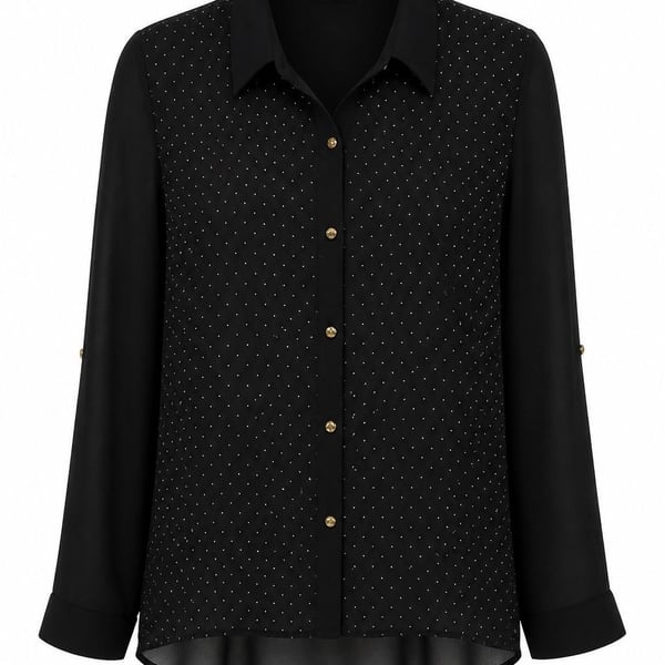 Chico's Black Button-Down Blouse with Gold Stud Embellishments