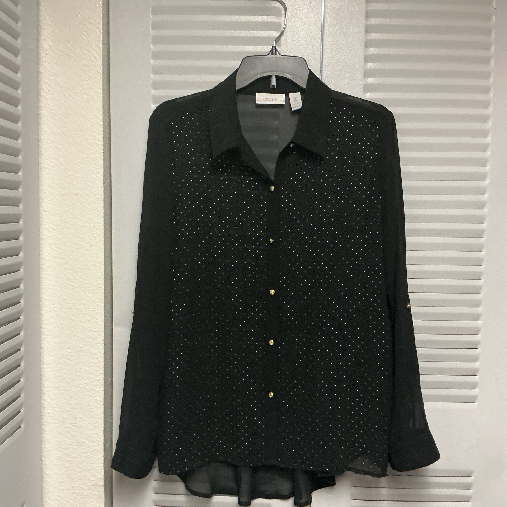 Chico's Black Button-Down Blouse with Gold Stud Embellishments 3