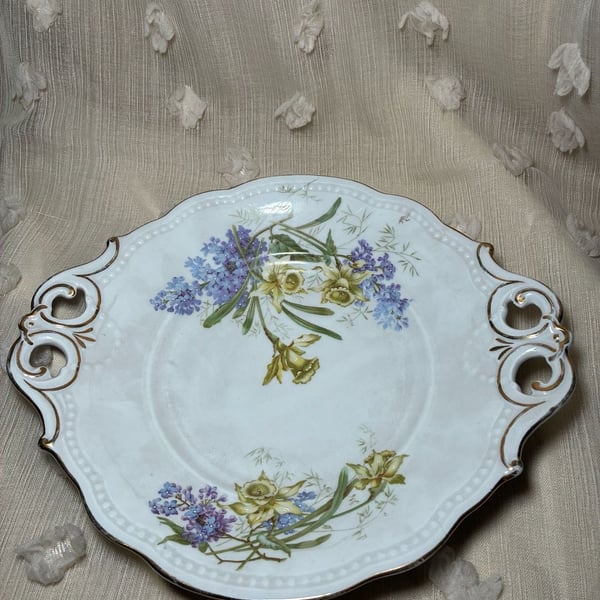 Vintage KPM Germany Hand-Painted Porcelain Serving Tray with Floral Motif and Gold Trim