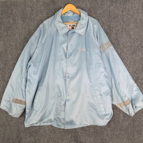 Vintage FUBU Sports Coaches Jacket Light Blue Satin