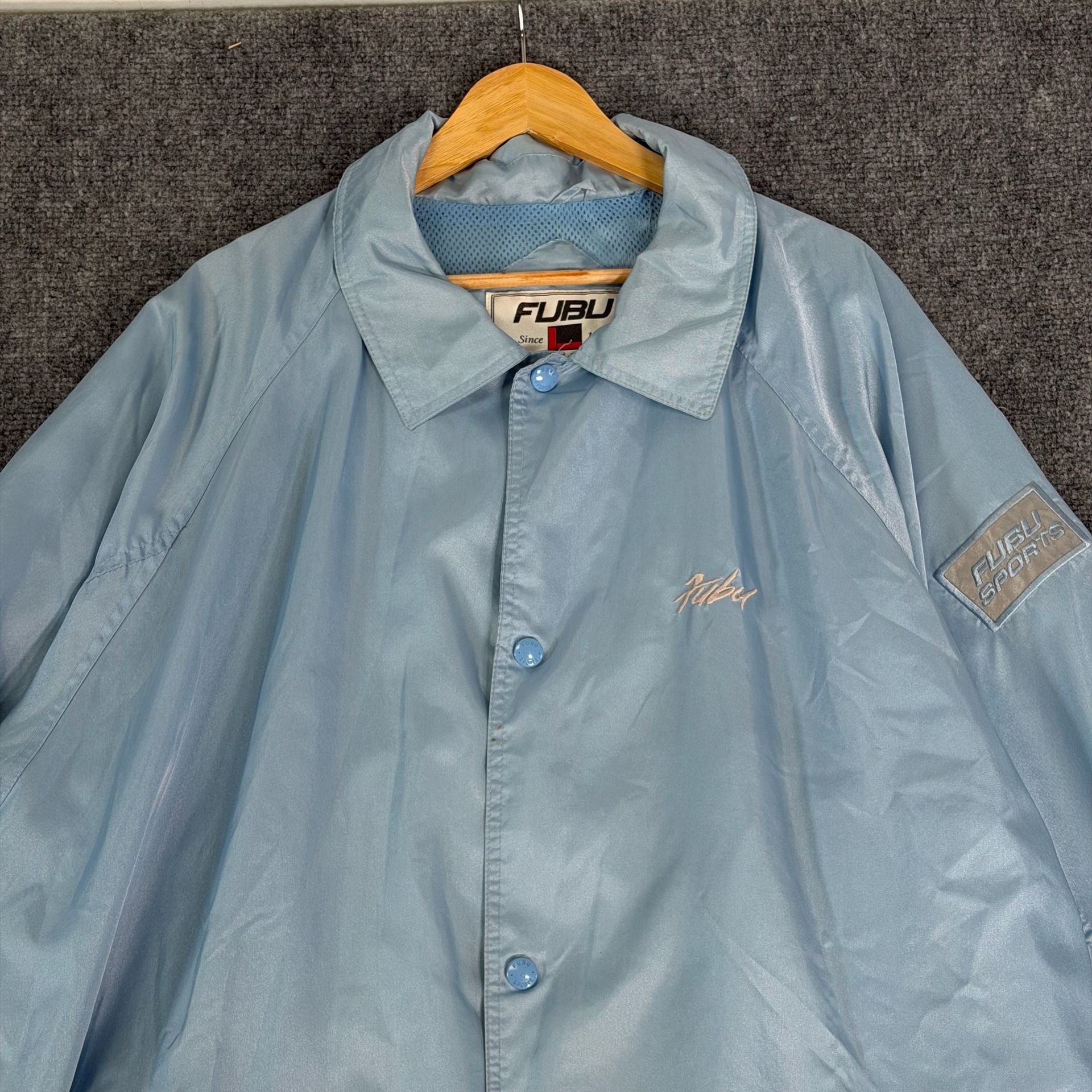 Vintage FUBU Sports Coaches Jacket Light Blue Satin 3