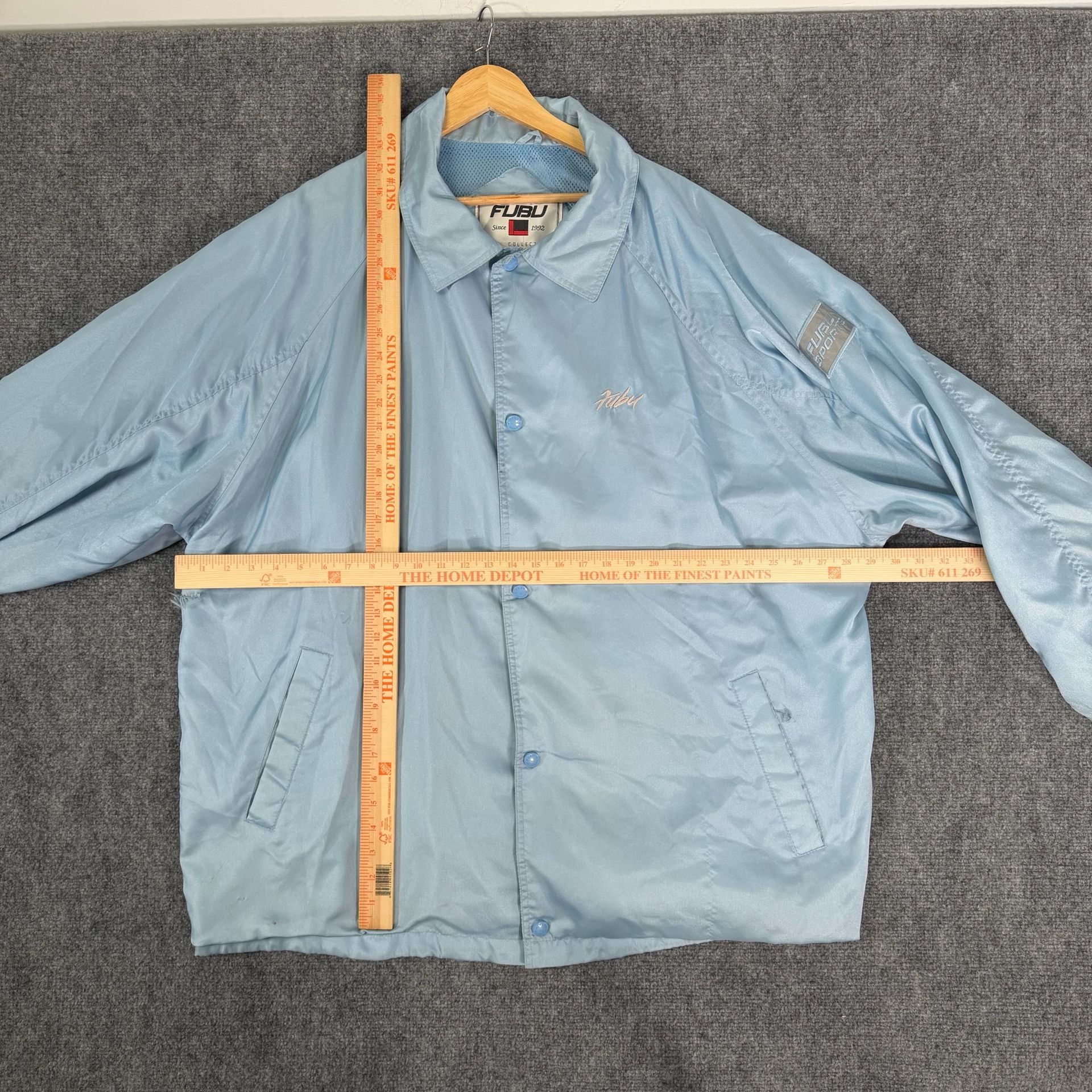 Vintage FUBU Sports Coaches Jacket Light Blue Satin 6