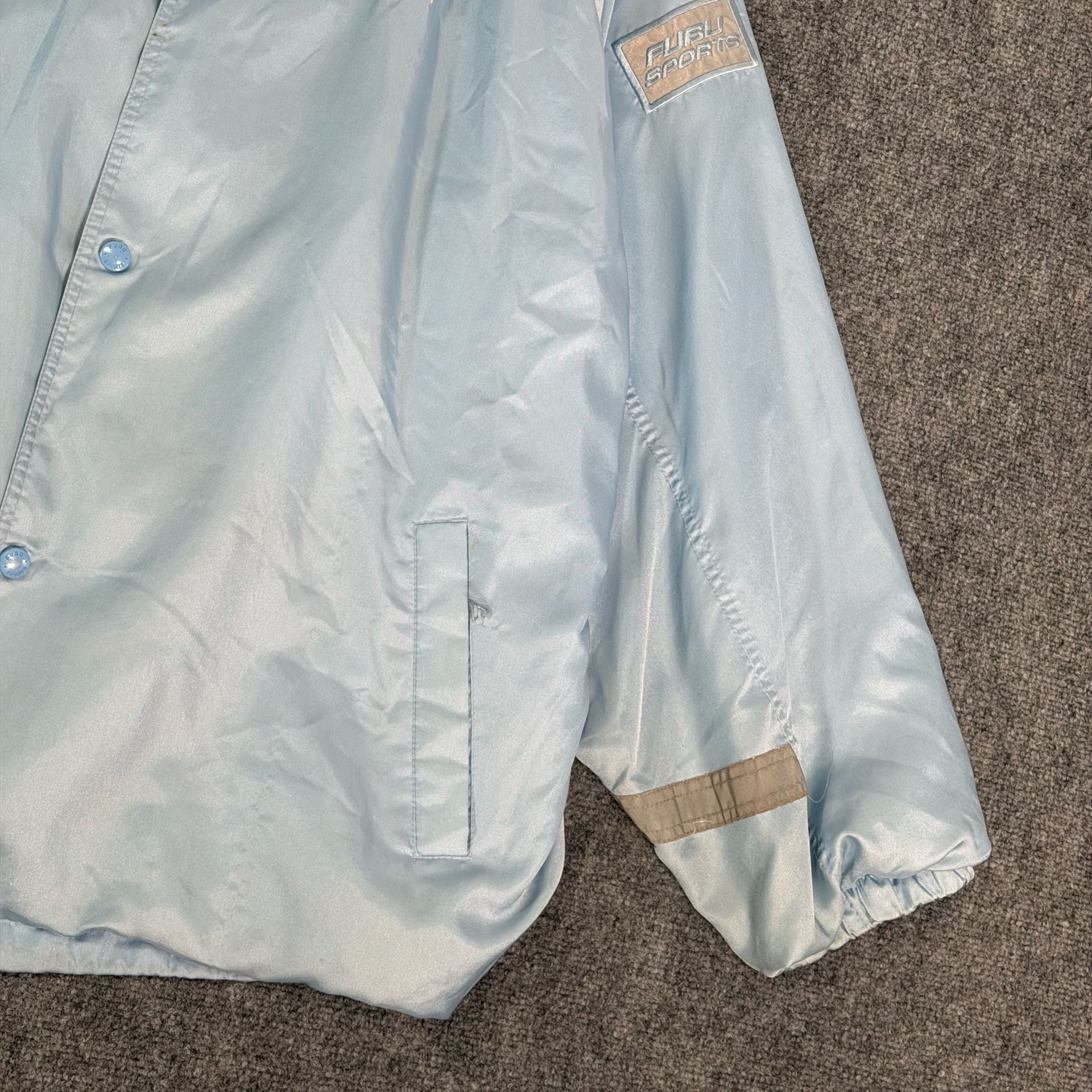 Vintage FUBU Sports Coaches Jacket Light Blue Satin 7