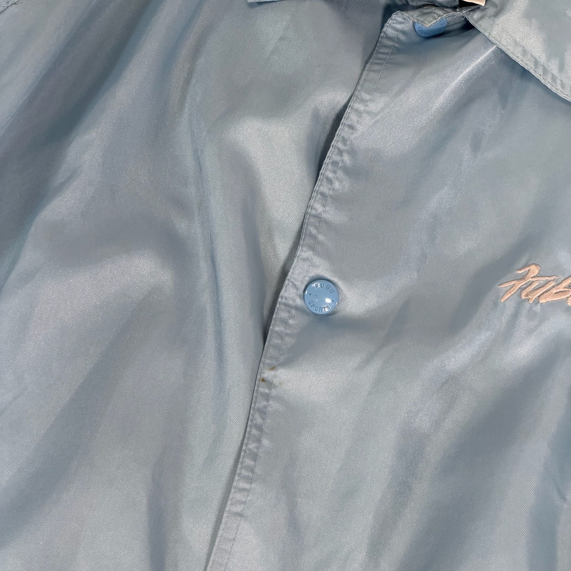 Vintage FUBU Sports Coaches Jacket Light Blue Satin 11