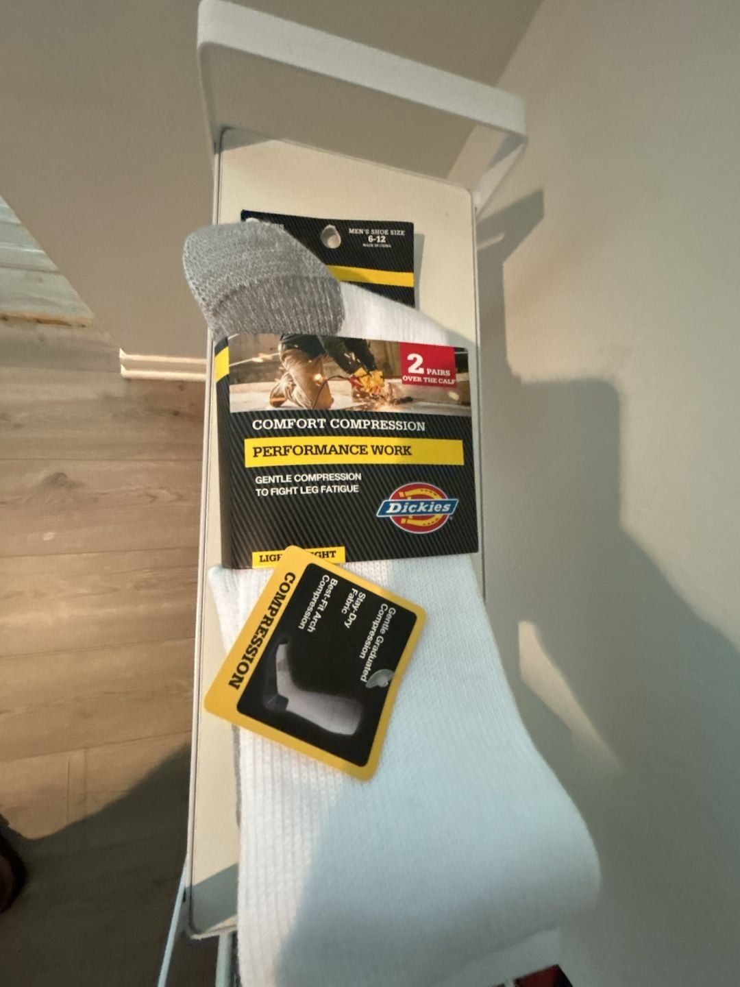 Dickies Men Comfort Compression Over-the-Calf Work Socks, 2-Pair, White, Size 6-12 2