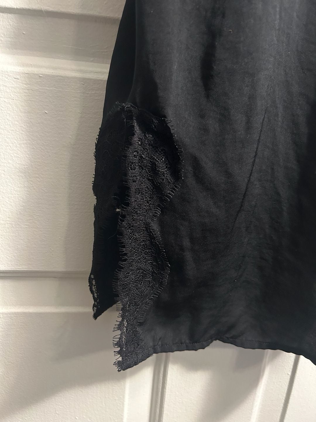 Out From Under Black Satin Lace-Trim Asymmetric Slip Dress 2