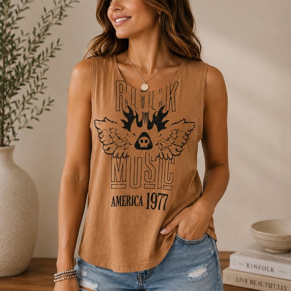Sadie & Sage Rock Music America 1977 Graphic Sleeveless Tank Top