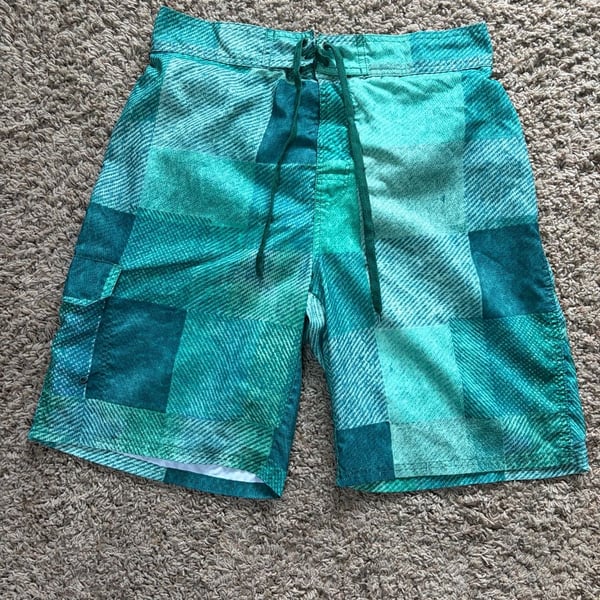 American Sunshine Men's Green Plaid Patchwork Swim Trunks Size XL