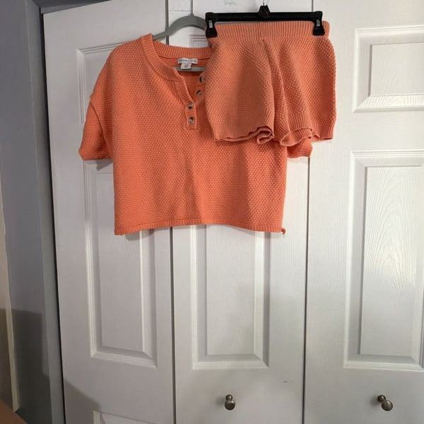 Sincerely Jules Waffle Knit Henley Top and Shorts Matching Set