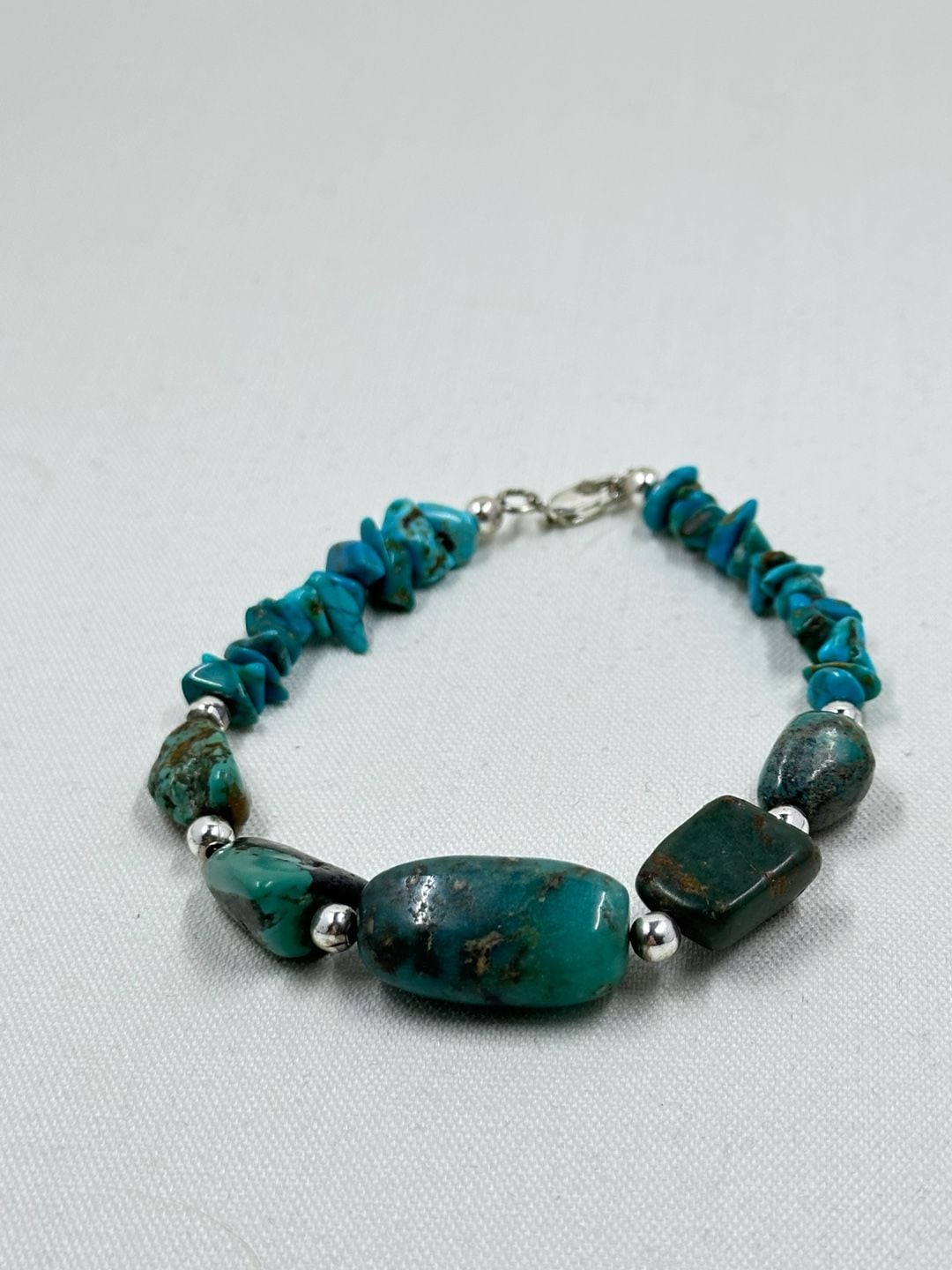 Turquoise Nugget and Chip Bead Bracelet with 925 Sterling Silver Clasp 4