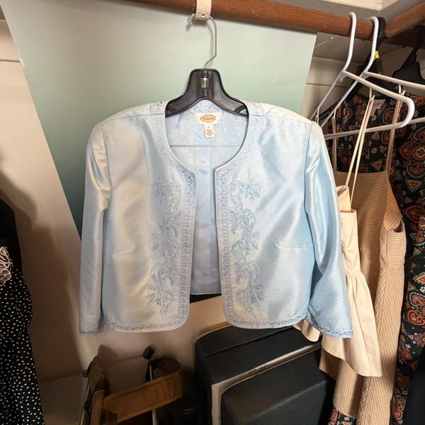 Talbots Light Blue Embroidered Formal Bolero Jacket