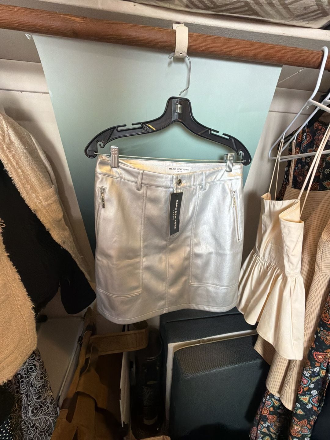Marc New York Jeans Metallic Silver Faux Leather Mini Skirt 2