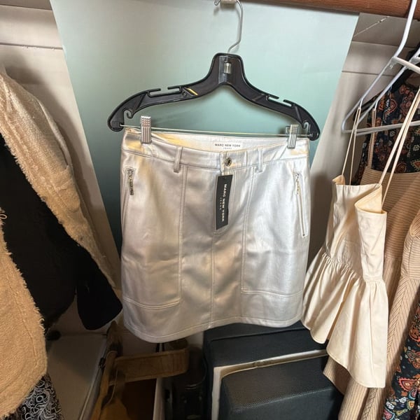 Marc New York Jeans Metallic Silver Faux Leather Mini Skirt