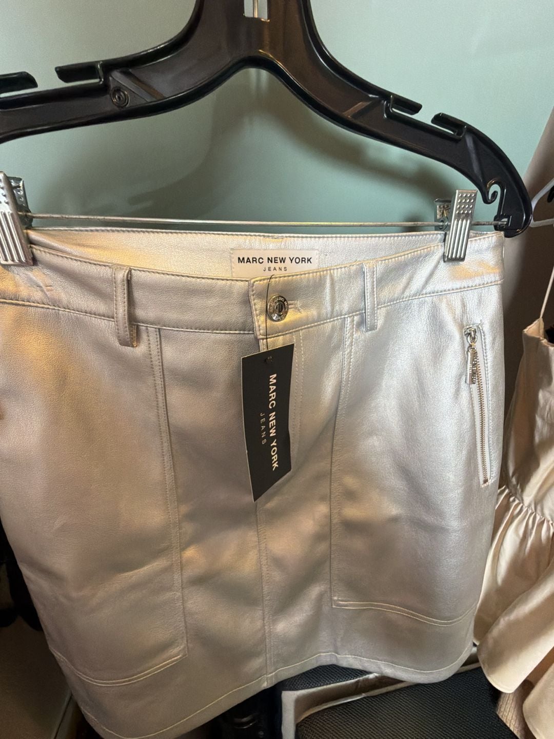 Marc New York Jeans Metallic Silver Faux Leather Mini Skirt 3