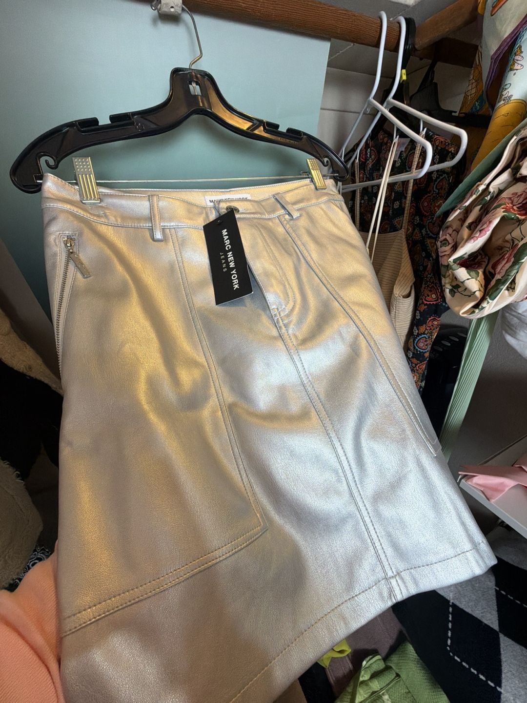 Marc New York Jeans Metallic Silver Faux Leather Mini Skirt 5